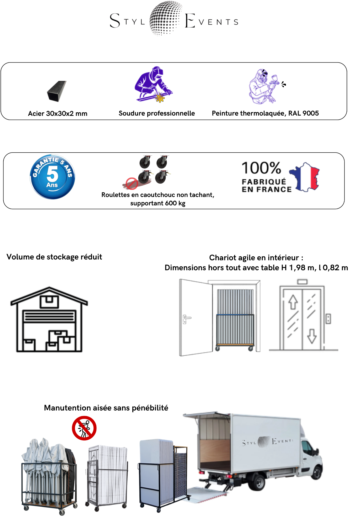 Chariot EXCLUSIF pour 20 tables stockage verticale 183x76 épaisseur 4.5 ou 5.5 cm – Image 5