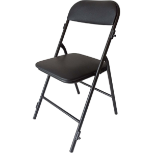 Chaise pliante Prestige simili cuir noir - piètement noir M1