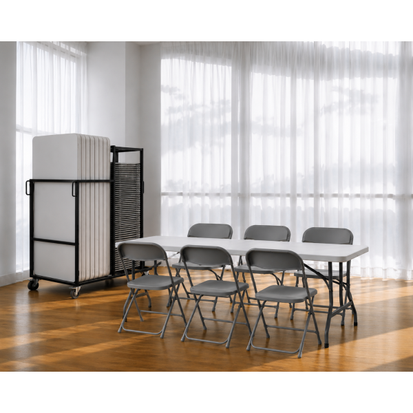 Chariot EXCLUSIF pour 10 tables + 60 chaises